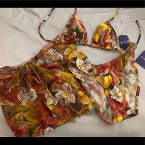 2 Piece Floral Bikini With Matching Sarong.